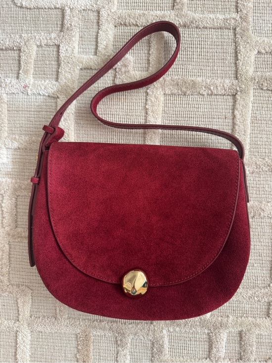 Madewell Handbags - Madewell Burgundy Suede Saddle Shoulder Bag with Gold Accent